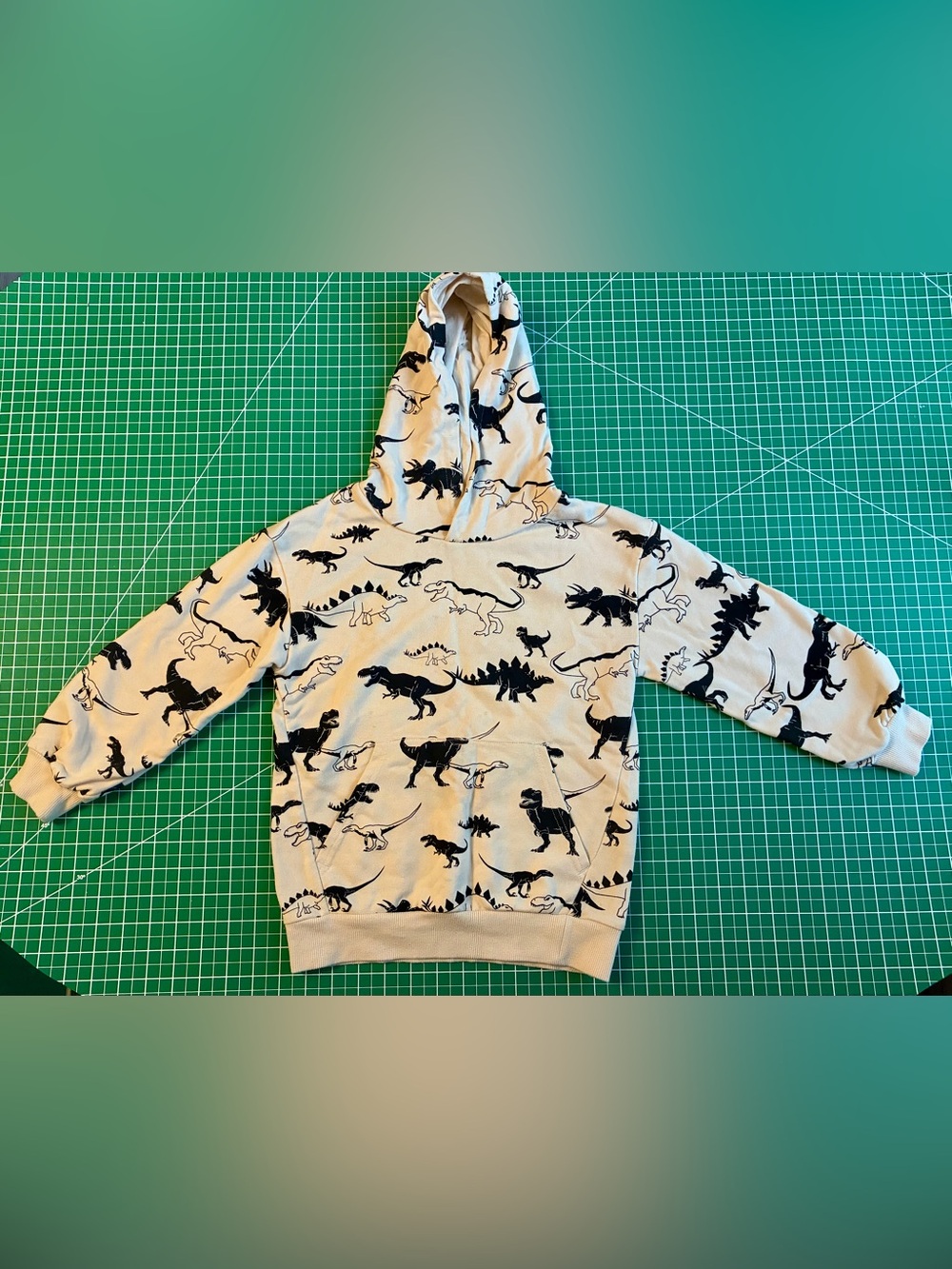 Kids Dinosaur Hoodie Sweatshirt - Cream with Black Dino Print size 6x/7
